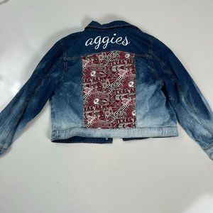 Aggies Upcycled Jean Jacked Faded Glory Kids XL Maroon White Denim